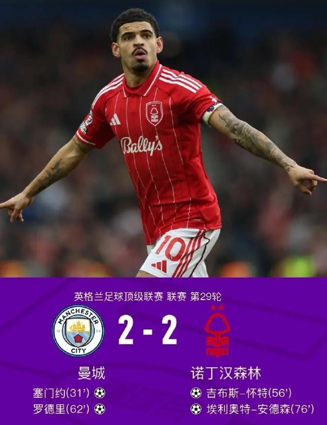 星空体育网-曼城2-2森林复盘，哈兰德低迷和争议判罚，蓝月亮一项数据致命